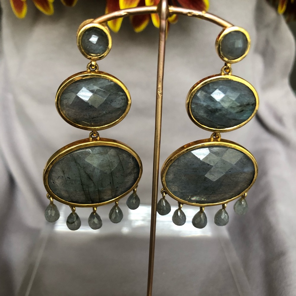Labradorite 3 tiered drops from post